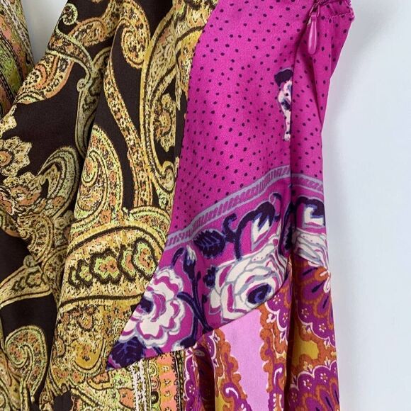 Free People S Miranda Printed Jumpsuit Satiny Floral Scarf Print Pink Gold - Picture 3 of 7